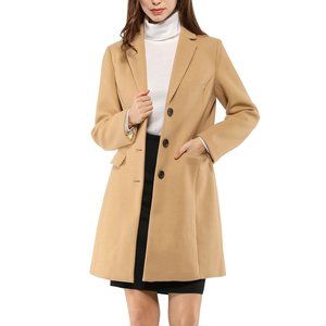 *NEW* Allegra K Women's Notched Lapel Single Breasted Overcoat - Brown XL *READ*